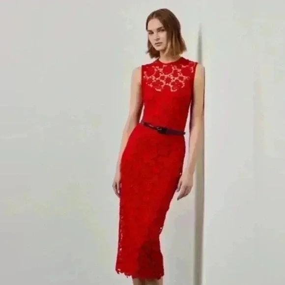 Ralph Lauren Collection Purple Label Embroidered Lace Red Midi Dress 10 M $2990